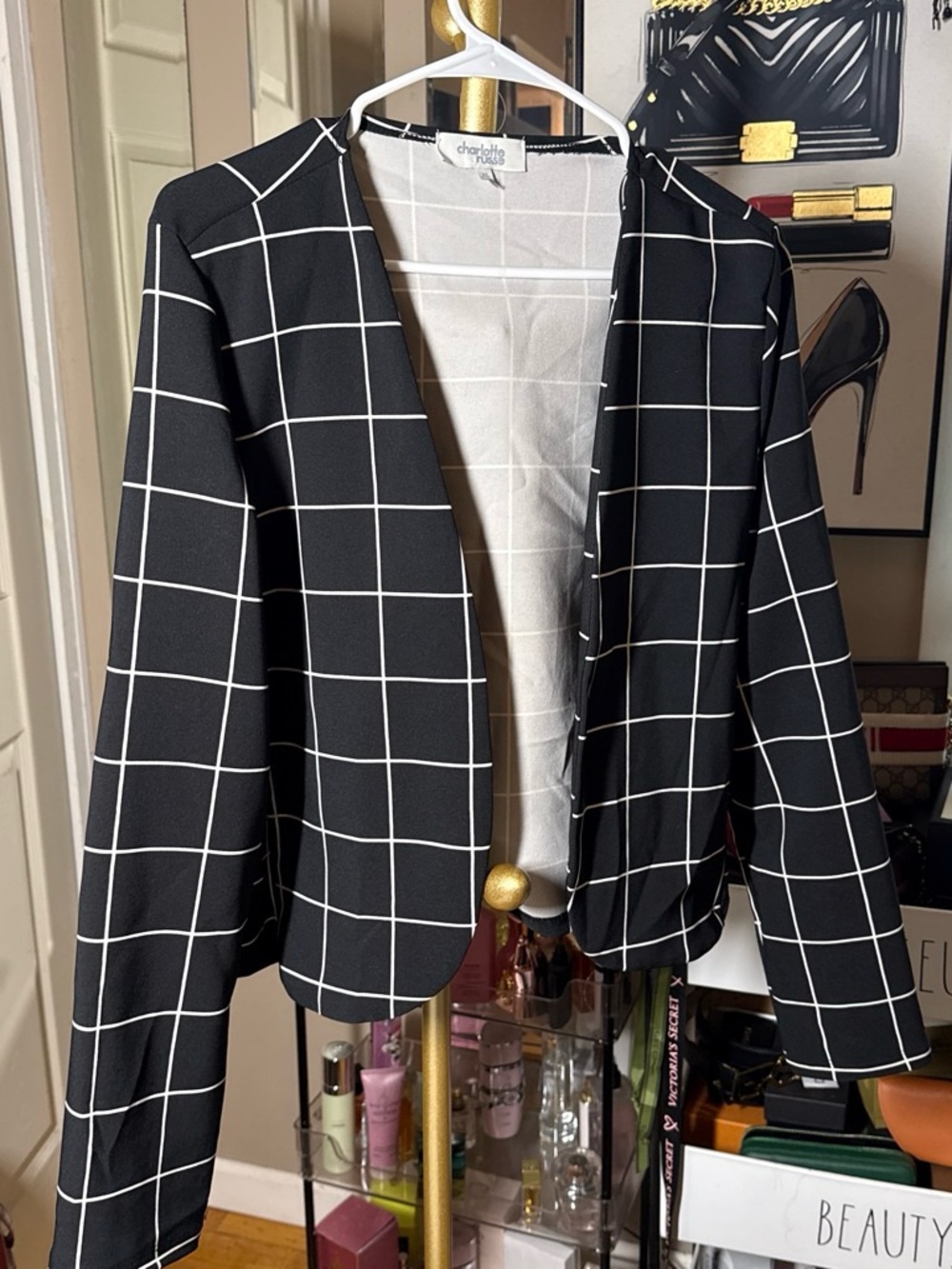 Charlotte Russe Black Blazer with White Windowpane Grid